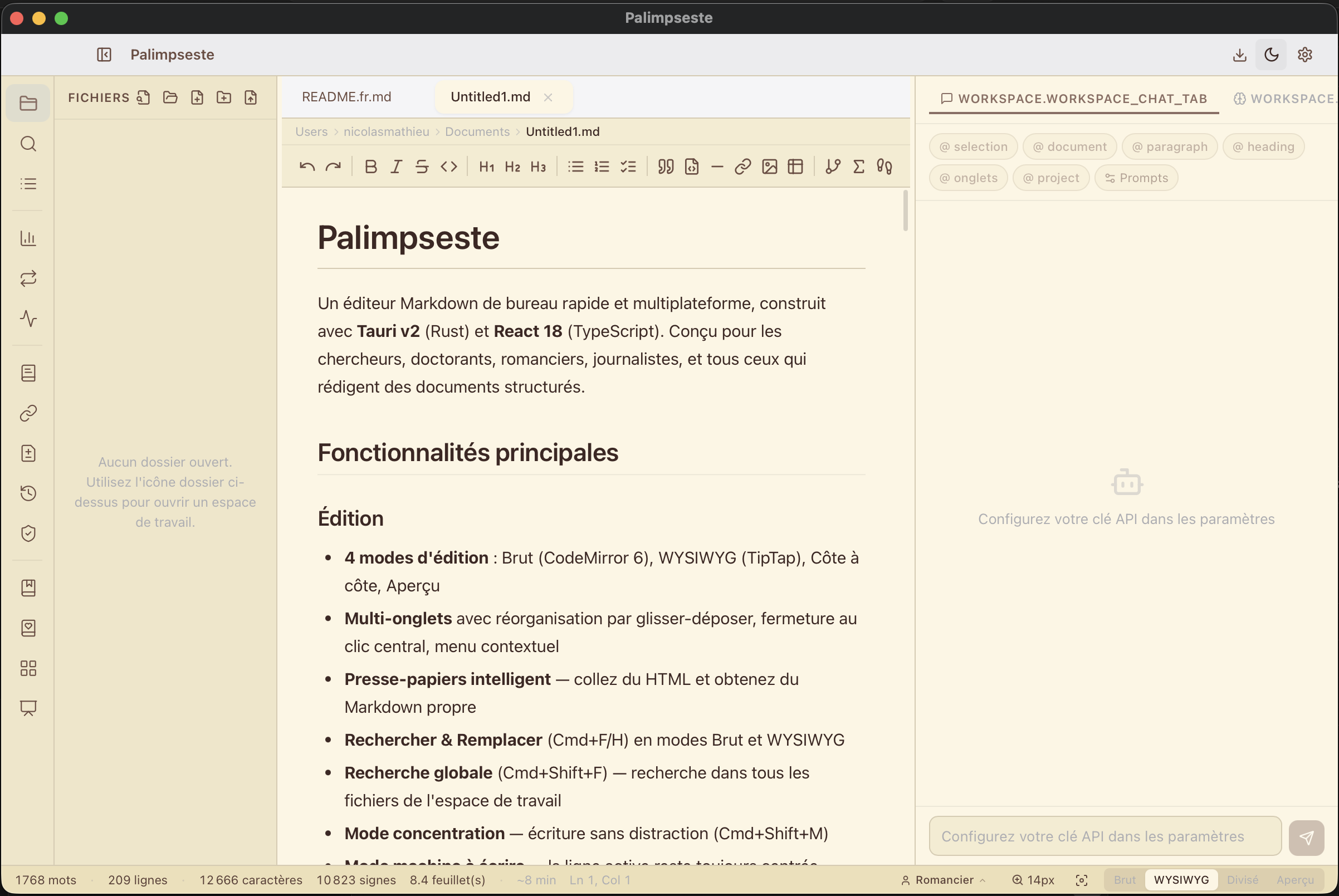 Palimpseste — panneau assistant IA