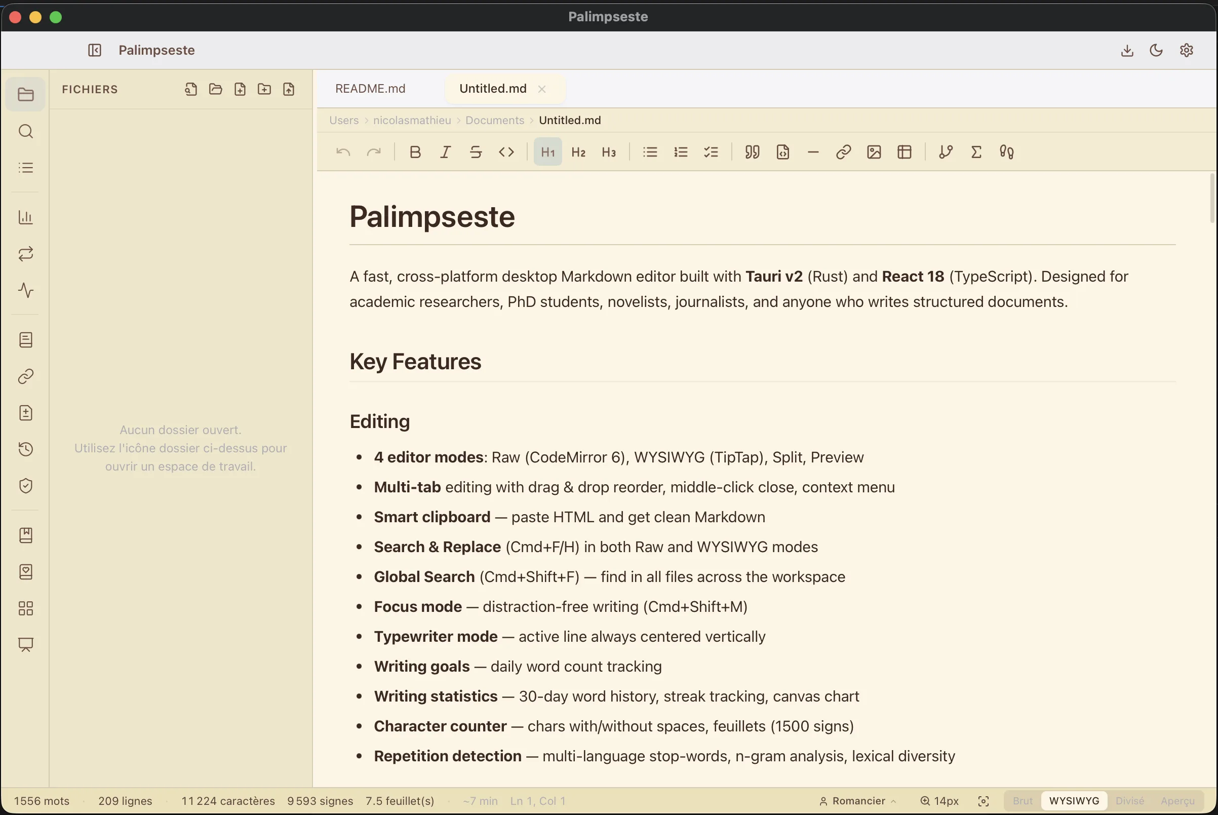 Palimpseste — AI assistant panel